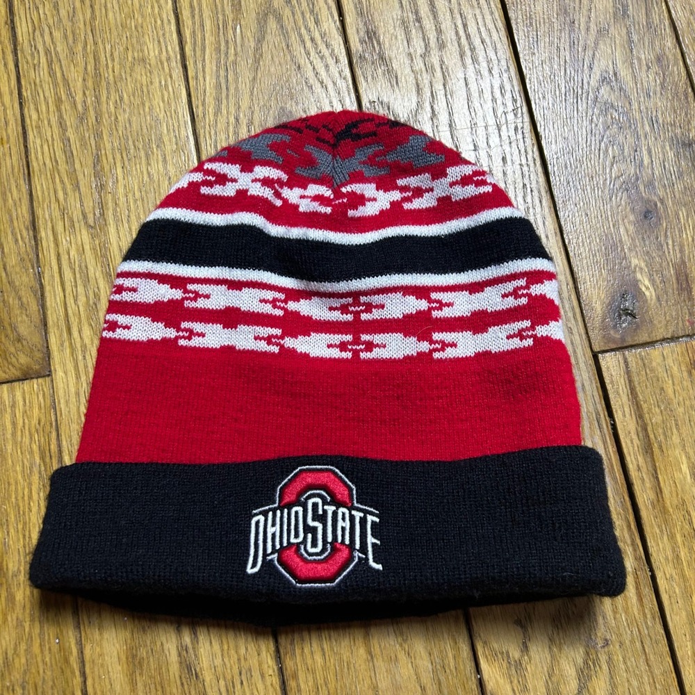 Ohio State Buckeyes Beanie Hat Red Black Knit Cuffed Winter Cap NCAA Fan Gear